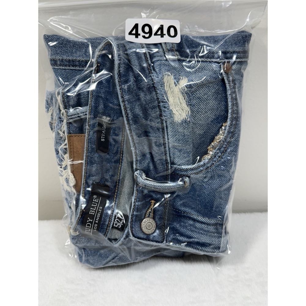 Judy Blue Jeans Womens 5/27 Blue Straight Fit Mid Rise Distressed Stretch Denim - Picture 8 of 8